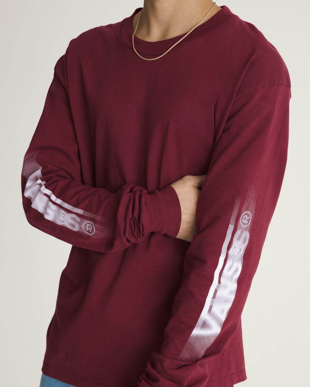 Men Vans Blur Drop Long Sleeve T-Shirt in Burgundy