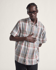 Men Vans Premium Button Up Shirt in Egret White / Elm Green