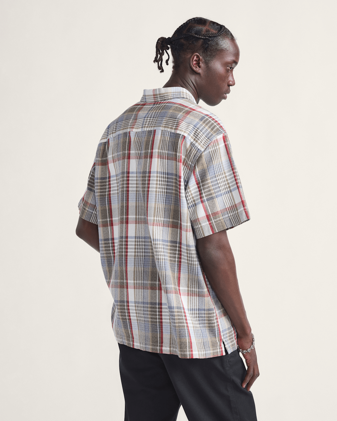Men Vans Premium Button Up Shirt in Egret White / Elm Green