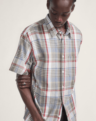 Men Vans Premium Button Up Shirt in Egret White / Elm Green