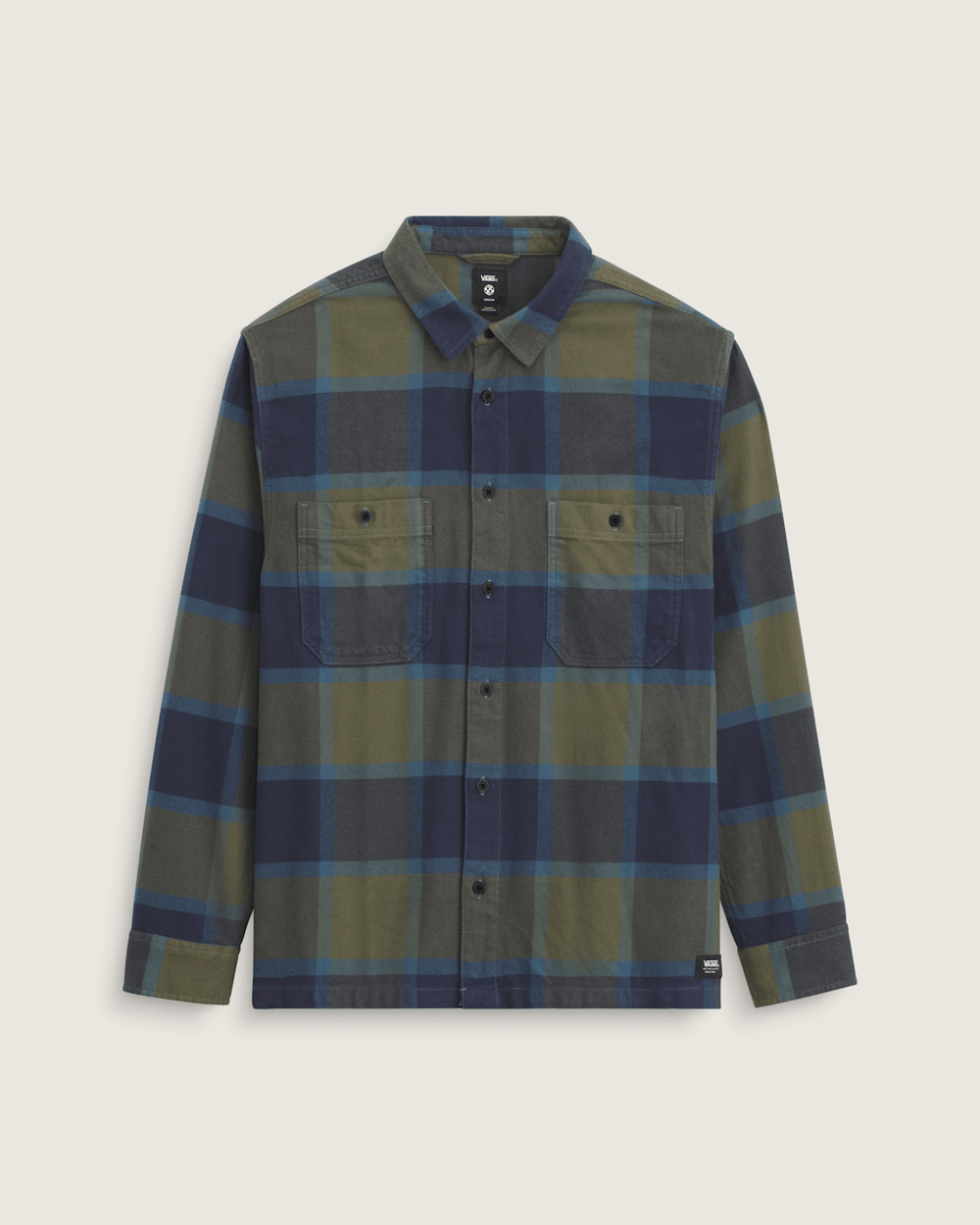 Men Vans Larkspur Plaid Flannel Shirt in Grape Leaf Green / Parisian Night Blue