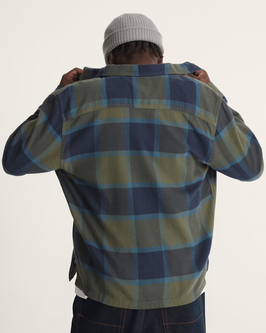 Men Vans Larkspur Plaid Flannel Shirt in Grape Leaf Green / Parisian Night Blue