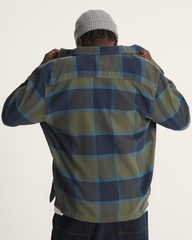 Men Vans Larkspur Plaid Flannel Shirt in Grape Leaf Green / Parisian Night Blue