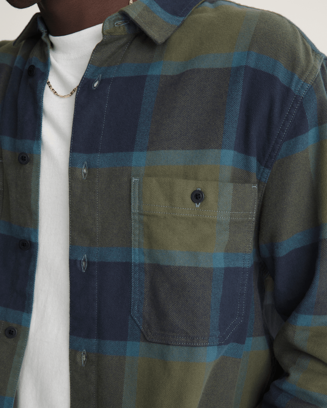 Men Vans Larkspur Plaid Flannel Shirt in Grape Leaf Green / Parisian Night Blue