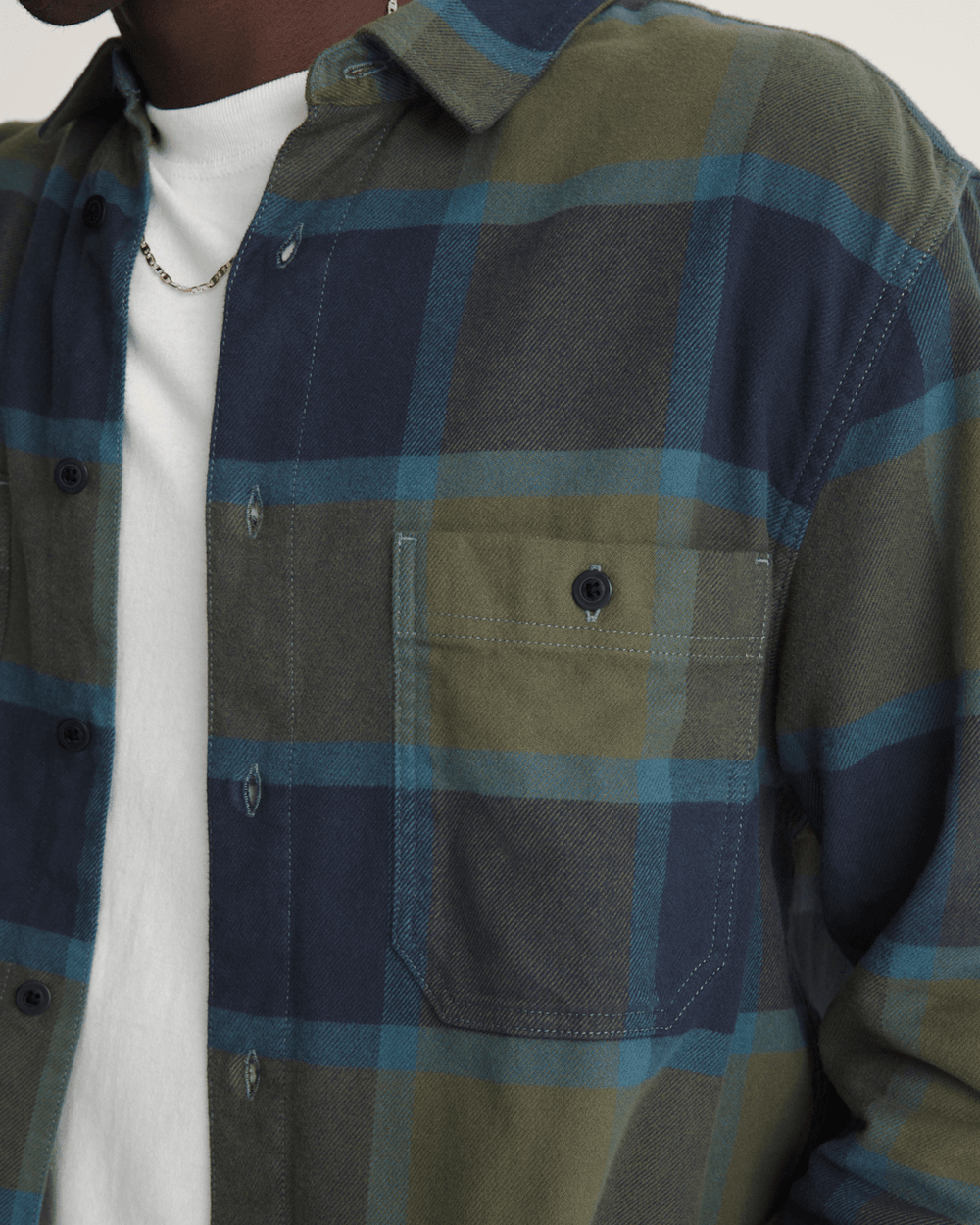 Men Vans Larkspur Plaid Flannel Shirt in Grape Leaf Green / Parisian Night Blue