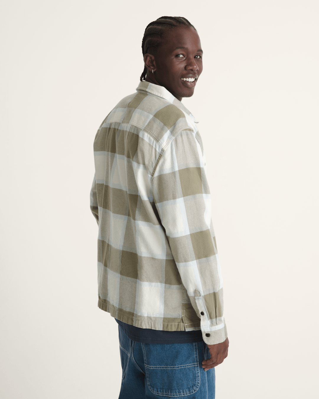 Men Vans Larkspur Flannel Shirt in Turtledove White
