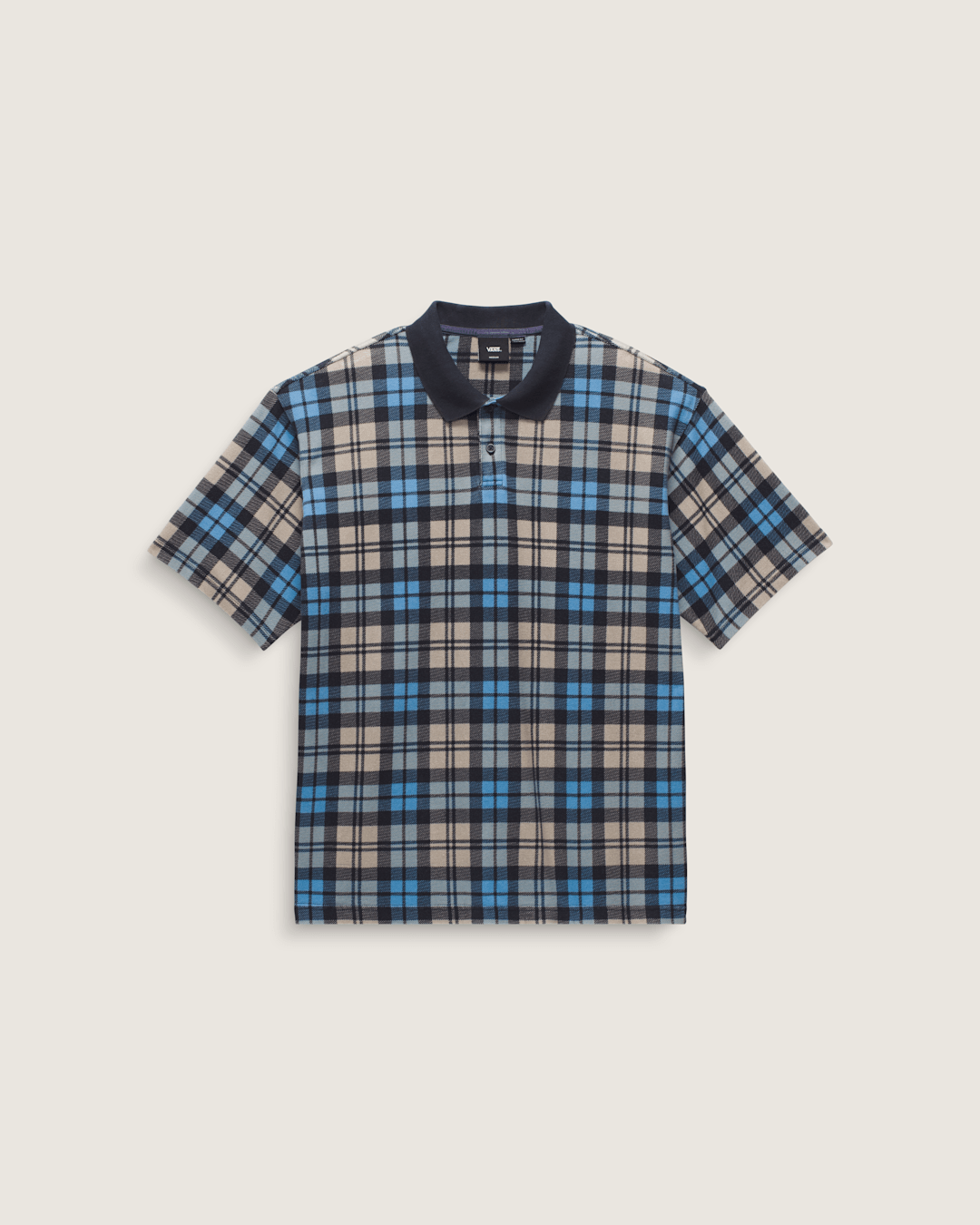 Men Vans Bellmoor Plaid Polo Shirt in Parisian Night Blue / London Fog Grey