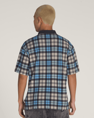 Men Vans Bellmoor Plaid Polo Shirt in Parisian Night Blue / London Fog Grey