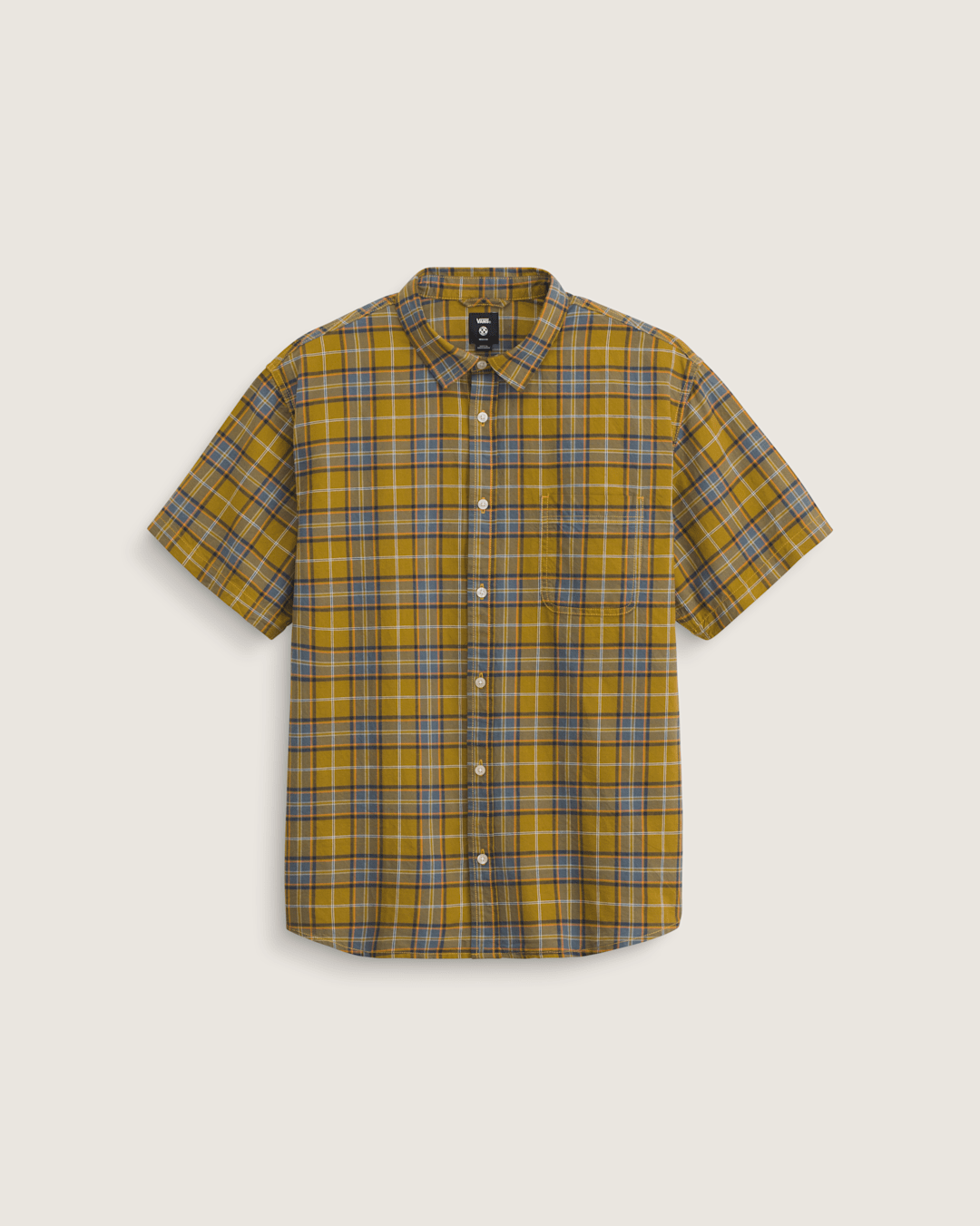 Men Vans Lawson Plaid Button Up Shirt in Burnt Gold Yellow / Stormy Weather Blue