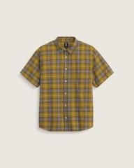 Men Vans Lawson Plaid Button Up Shirt in Burnt Gold Yellow / Stormy Weather Blue