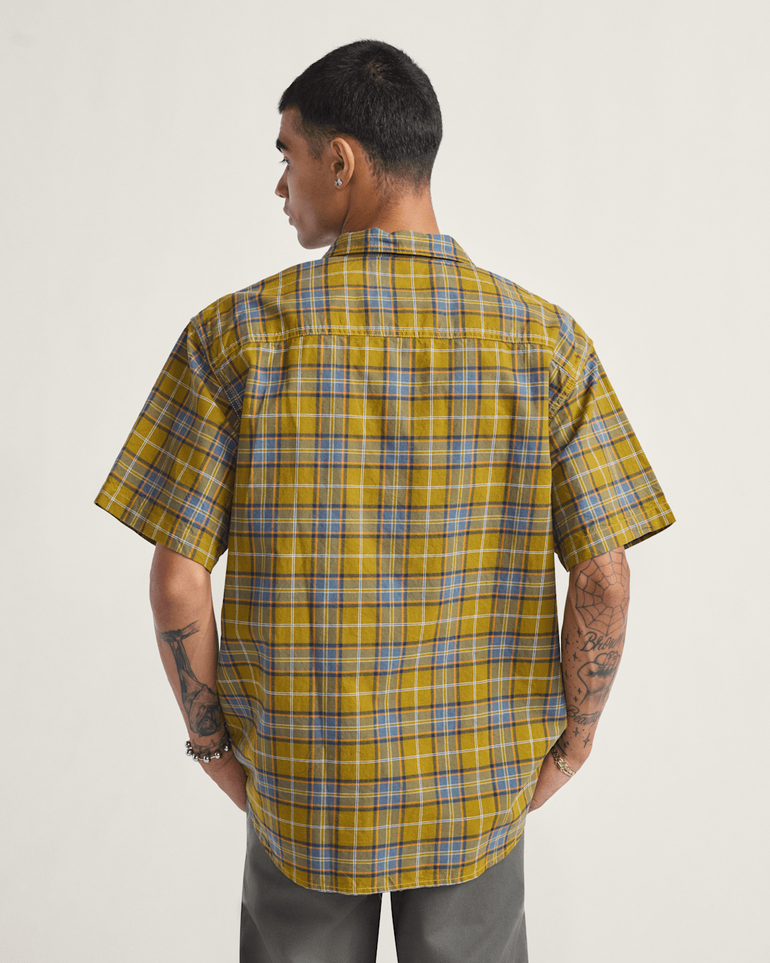Men Vans Lawson Plaid Button Up Shirt in Burnt Gold Yellow / Stormy Weather Blue