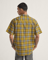 Men Vans Lawson Plaid Button Up Shirt in Burnt Gold Yellow / Stormy Weather Blue