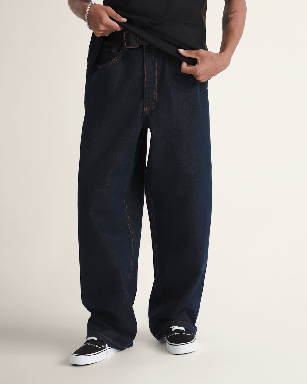 Men Vans Check-5 Baggy Denim Pants in Dark Rinse Blue