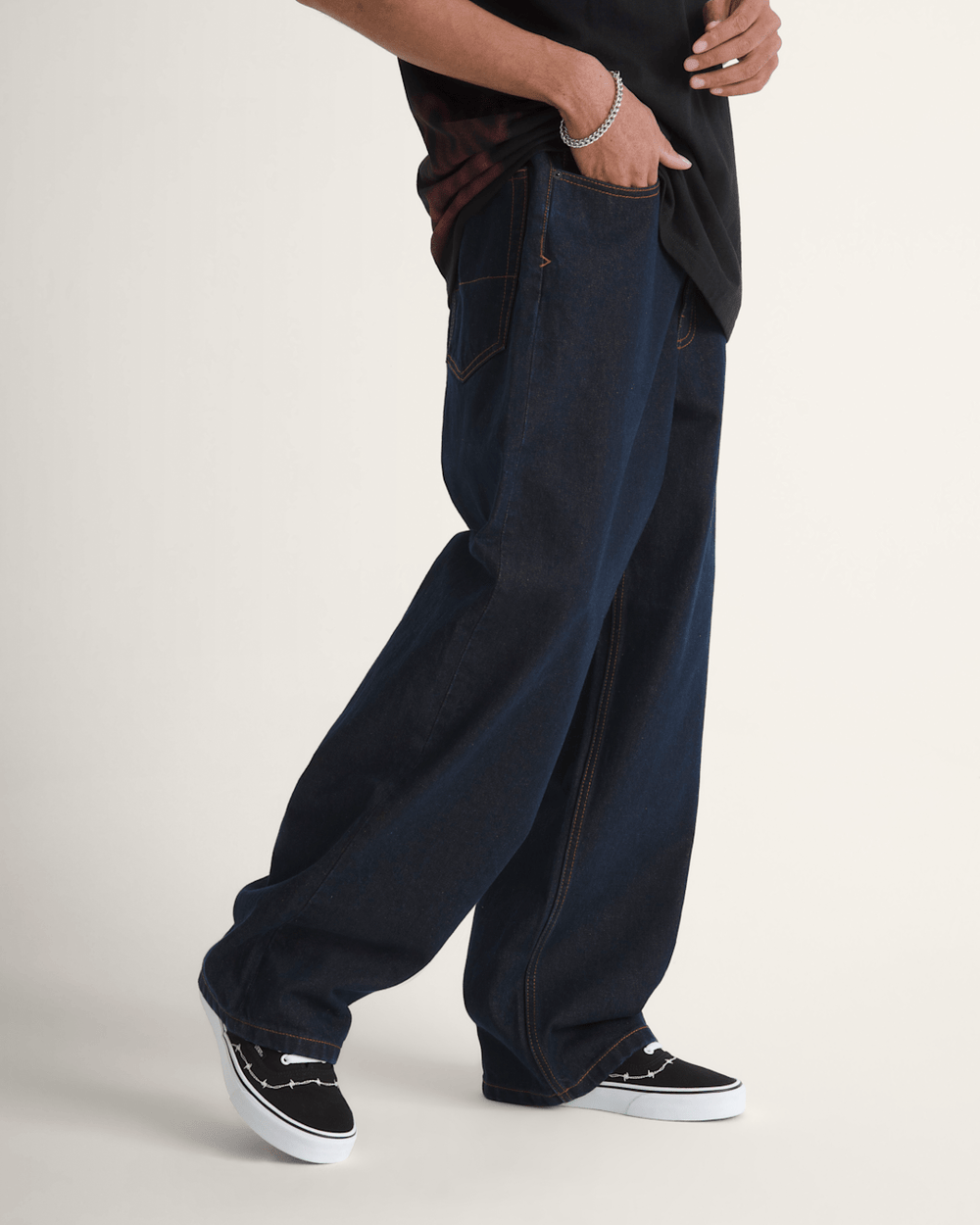 Men Vans Check-5 Baggy Denim Pants in Dark Rinse Blue