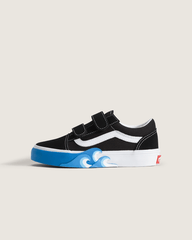 Kids Vans Little Kids Old Skool V Shoe in Black / Bright Azure Blue