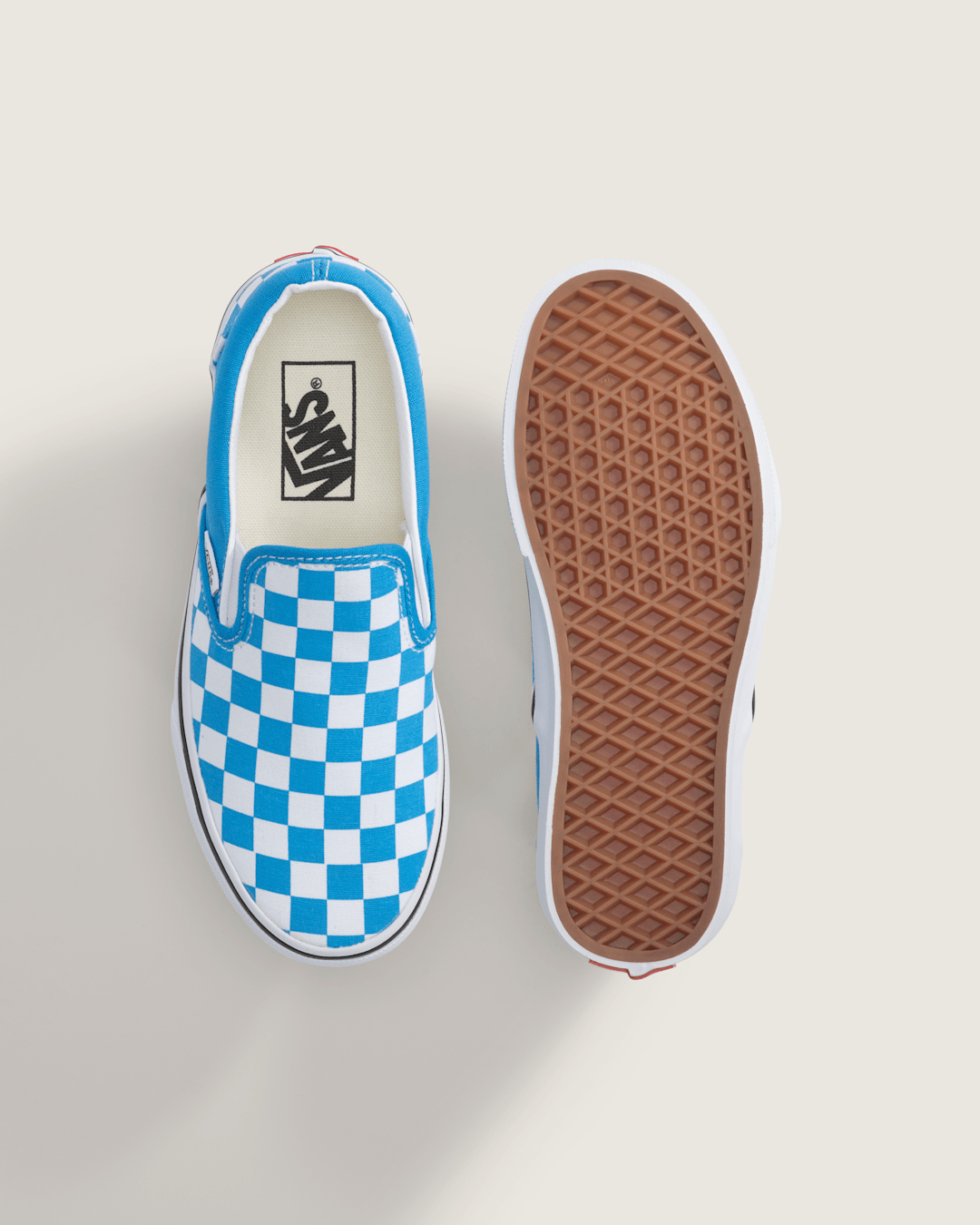 Kids Vans Big Kids Classic Slip-On Checkerboard Shoe in Checkerboard Bright Azure Blue