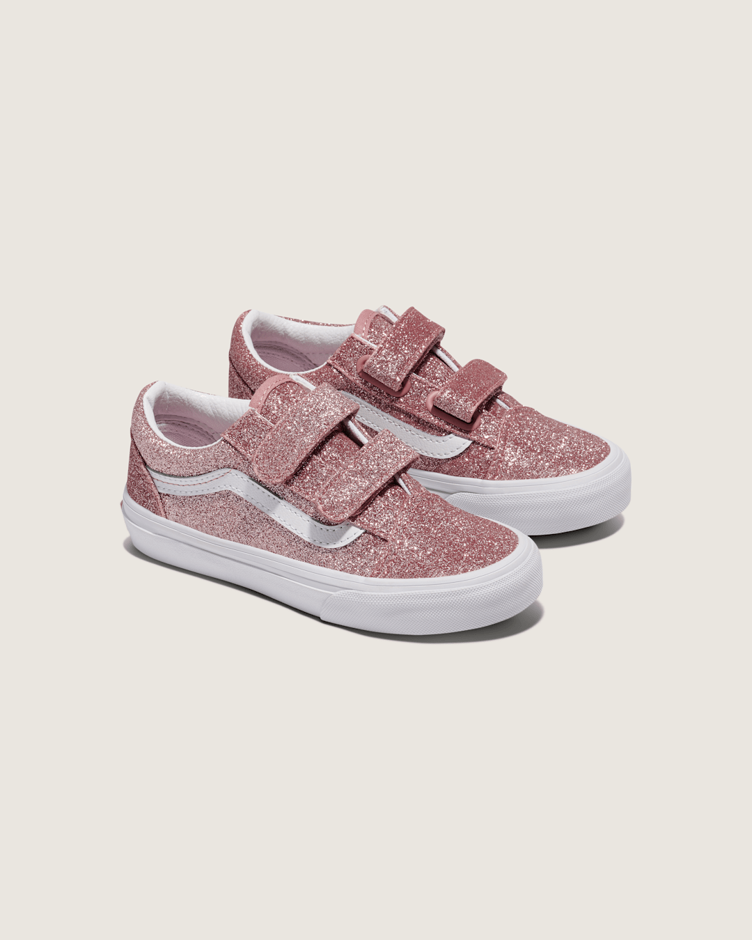 Kids Vans Little Kids Old Skool V Shoe in Glitter Rose Gold Pink