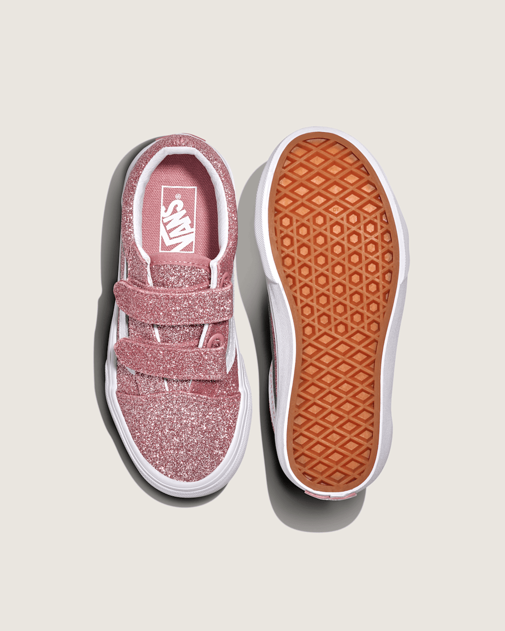 Kids Vans Little Kids Old Skool V Shoe in Glitter Rose Gold Pink