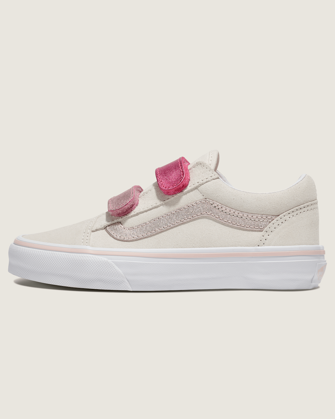 Kids Vans Little Kids Old Skool V Shoe in Marshmallow White / Metallic Pink