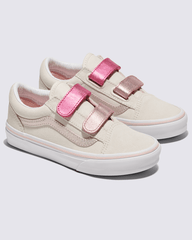 Kids Vans Little Kids Old Skool V Shoe in Marshmallow White / Metallic Pink