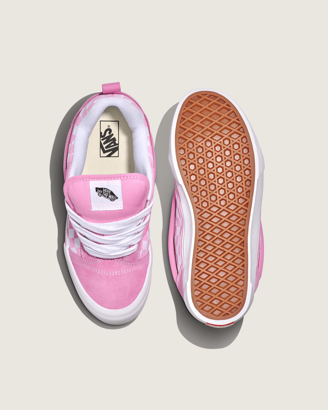 Kids Vans Little Kids Knu Skool Checkerboard Shoe in Checkerboard Prism Pink / True White