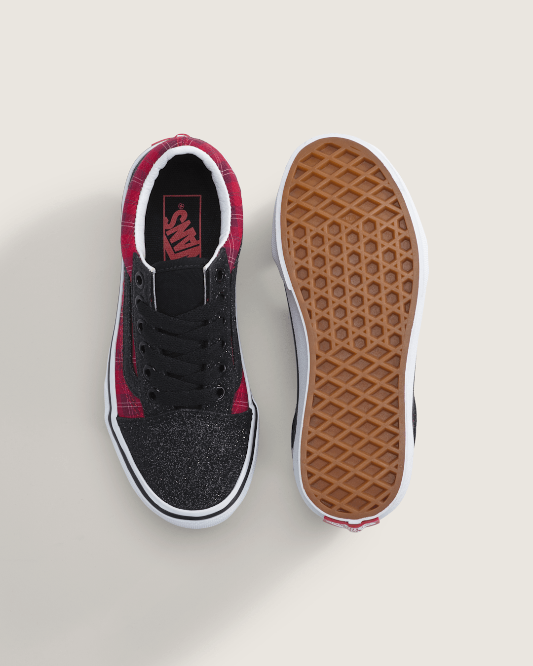 Kids|Sale Vans Little Kids Old Skool Shoe in Glitter Plaid Red / Black
