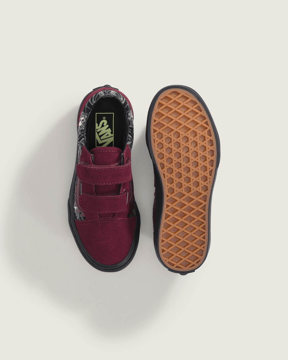 Kids|Sale Vans Little Kids Old Skool V Halloween Shoe in In the Shadows Black / Port Red