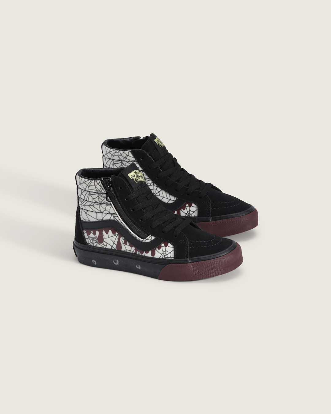 Kids|Sale Vans Little Kids Sk8-Hi Side Zip Halloween Shoe in In the Shadows Black / Port Red