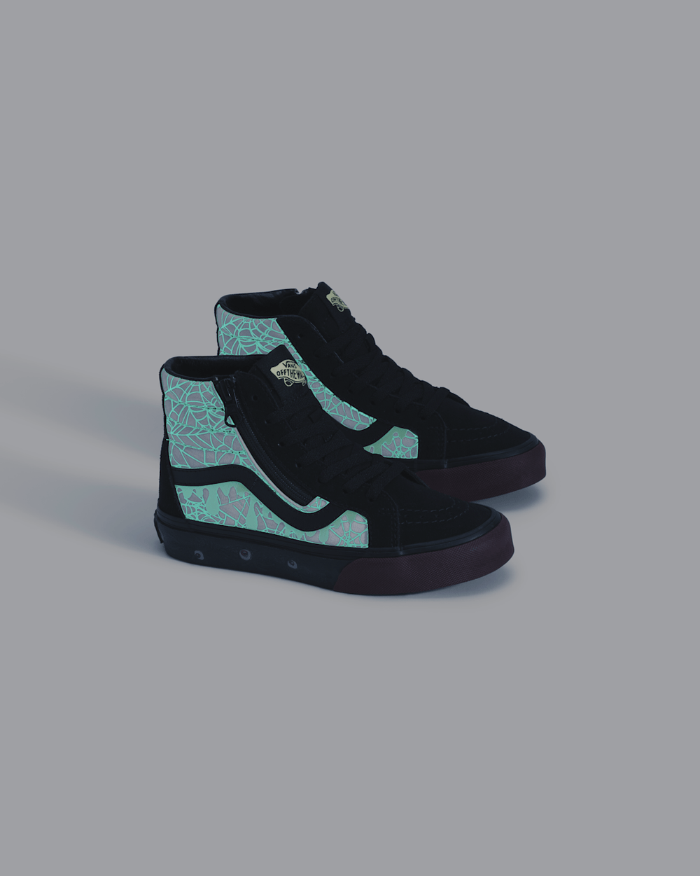 Kids|Sale Vans Little Kids Sk8-Hi Side Zip Halloween Shoe in In the Shadows Black / Port Red