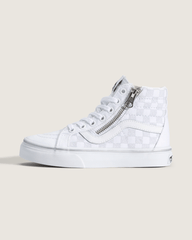 Kids|Sale Vans Little Kids SK8-Hi Side Zip Checkerboard Shoe in Checkerboard Silver Grey