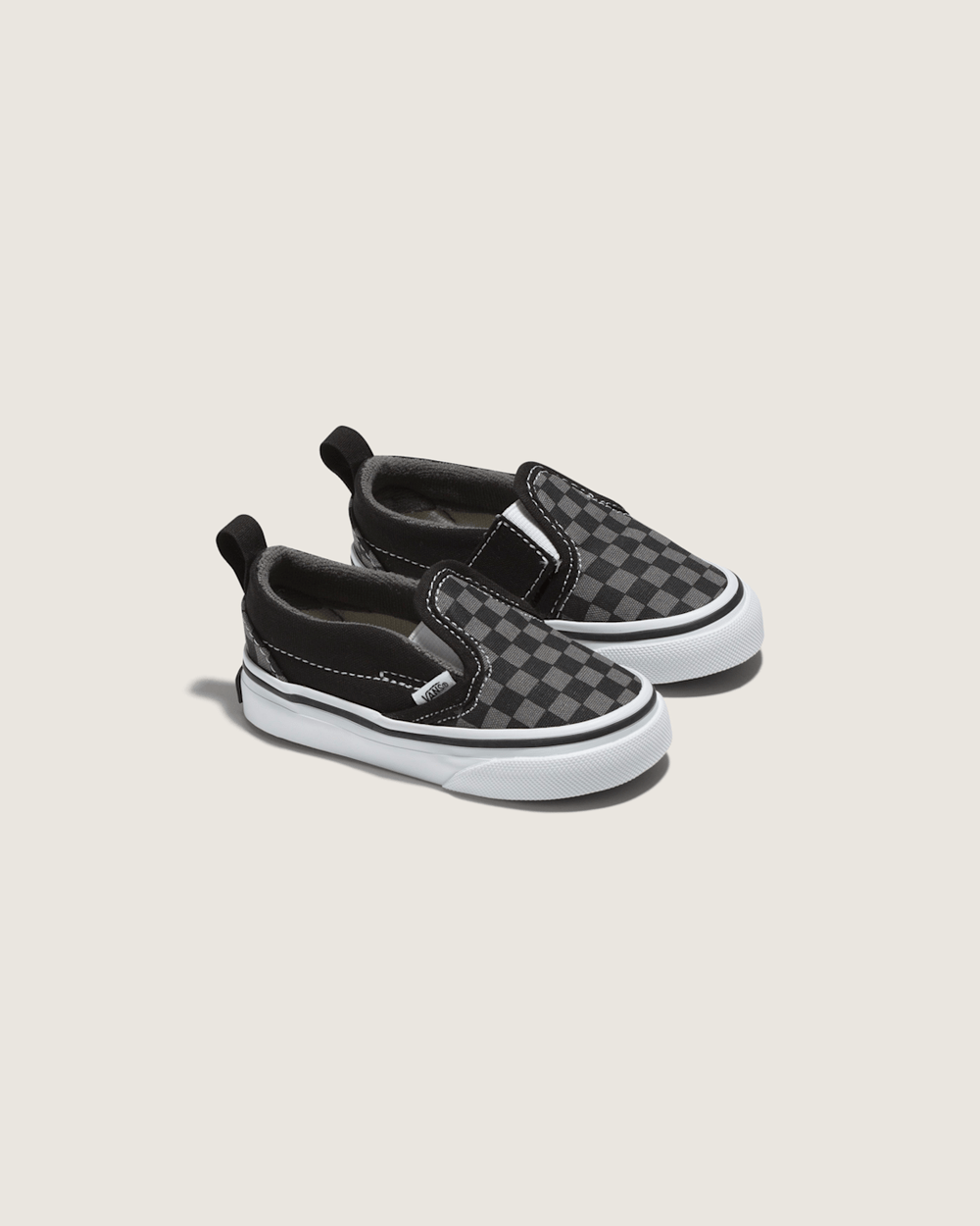 Kids Vans Toddler Classic Slip-On V Checkerboard Shoe in Checkerboard Black / Pewter Grey
