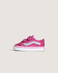 Kids Vans Toddler Old Skool V Shoe in Glitter Raspberry Rose Pink