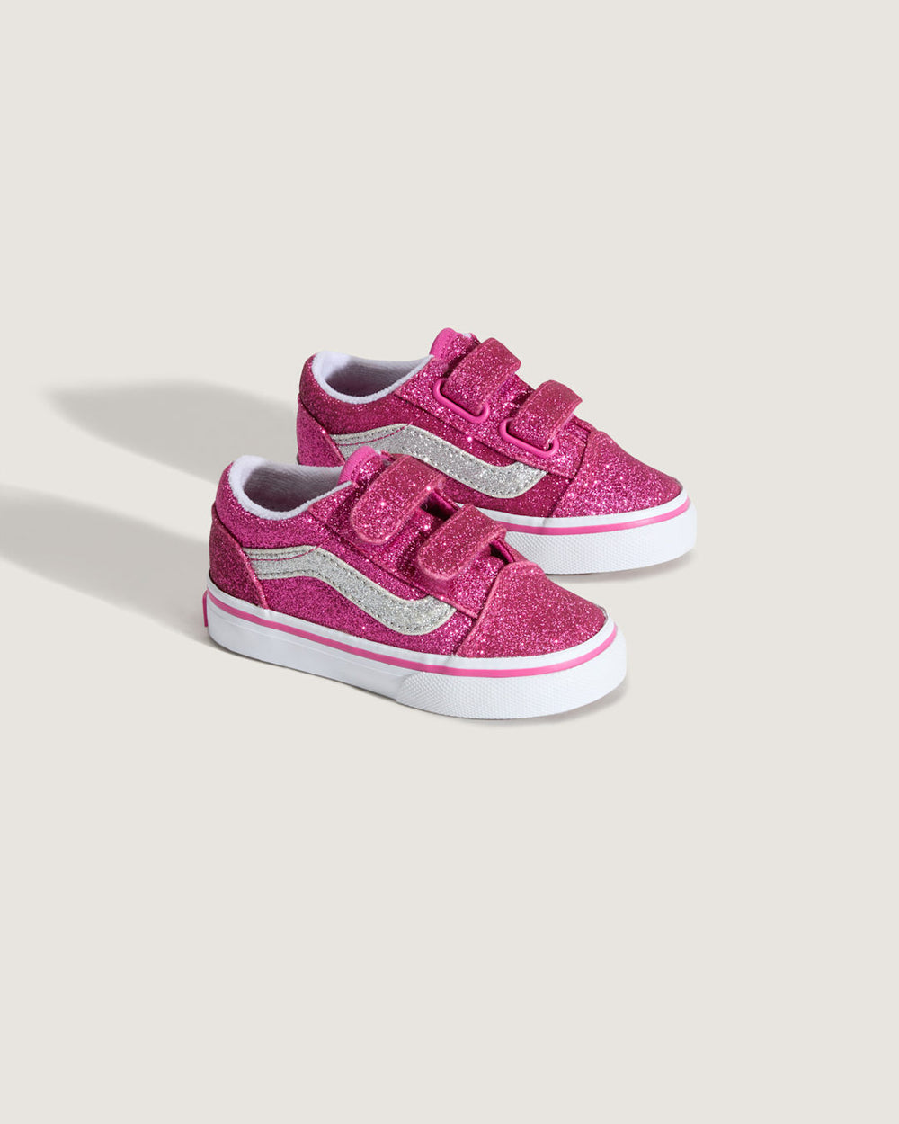 Kids Vans Toddler Old Skool V Shoe in Glitter Raspberry Rose Pink