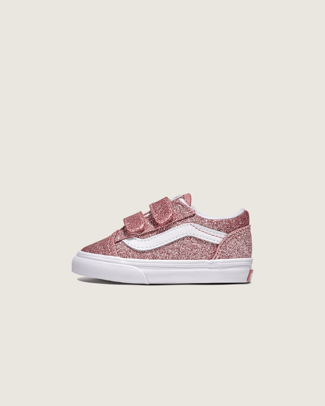 Kids Vans Toddler Old Skool V Shoe in Glitter Rose Gold Pink