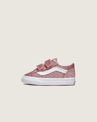 Kids Vans Toddler Old Skool V Shoe in Glitter Rose Gold Pink