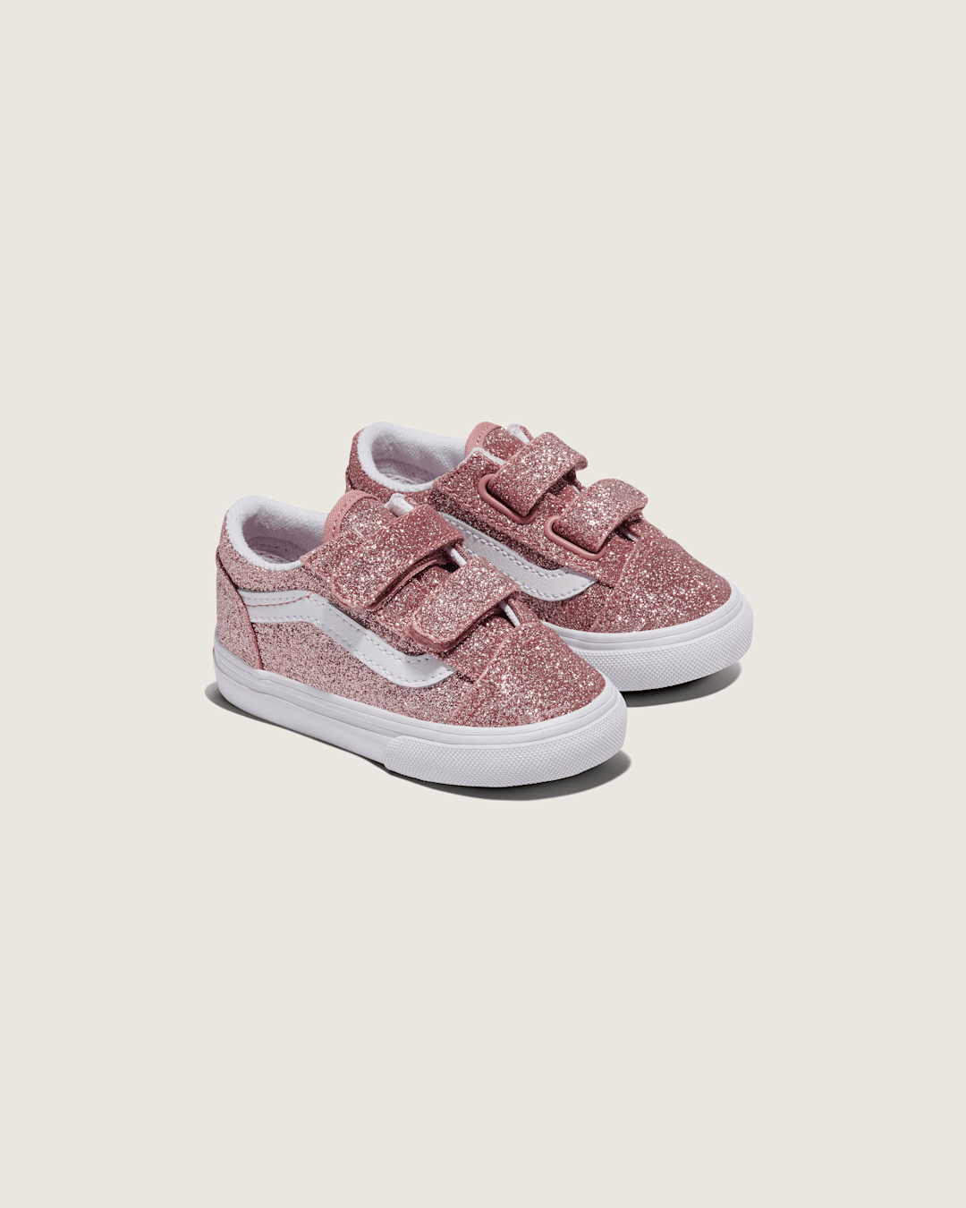 Kids Vans Toddler Old Skool V Shoe in Glitter Rose Gold Pink