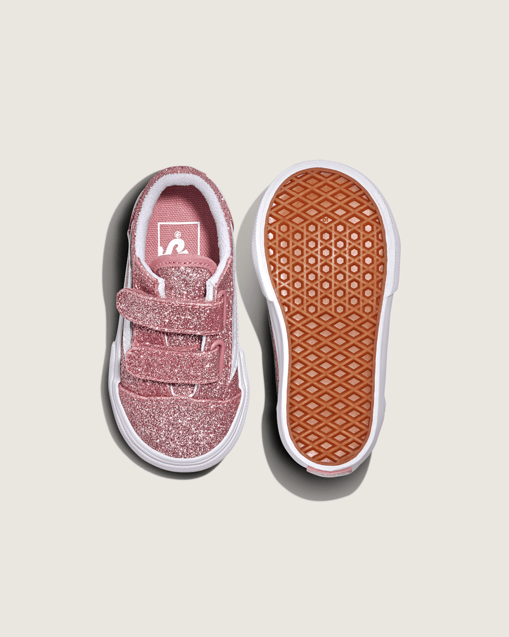 Kids Vans Toddler Old Skool V Shoe in Glitter Rose Gold Pink