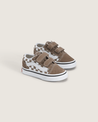 Kids Vans Toddler Old Skool V Checkerboard Shoe in Checkerboard Walnut Brown