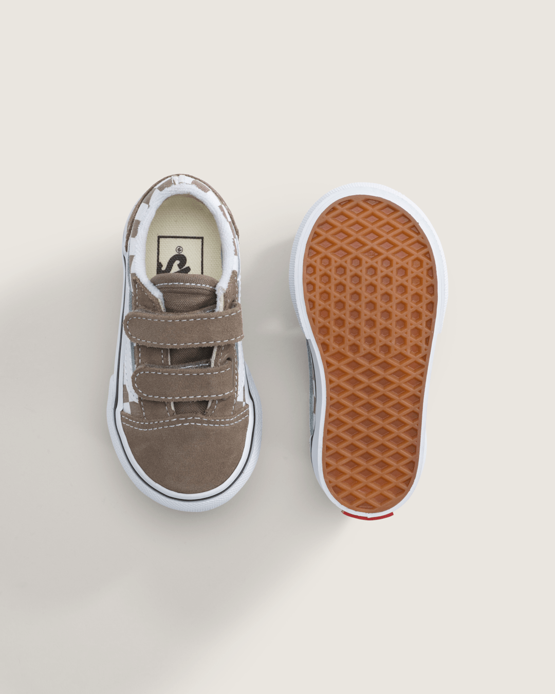 Kids Vans Toddler Old Skool V Checkerboard Shoe in Checkerboard Walnut Brown
