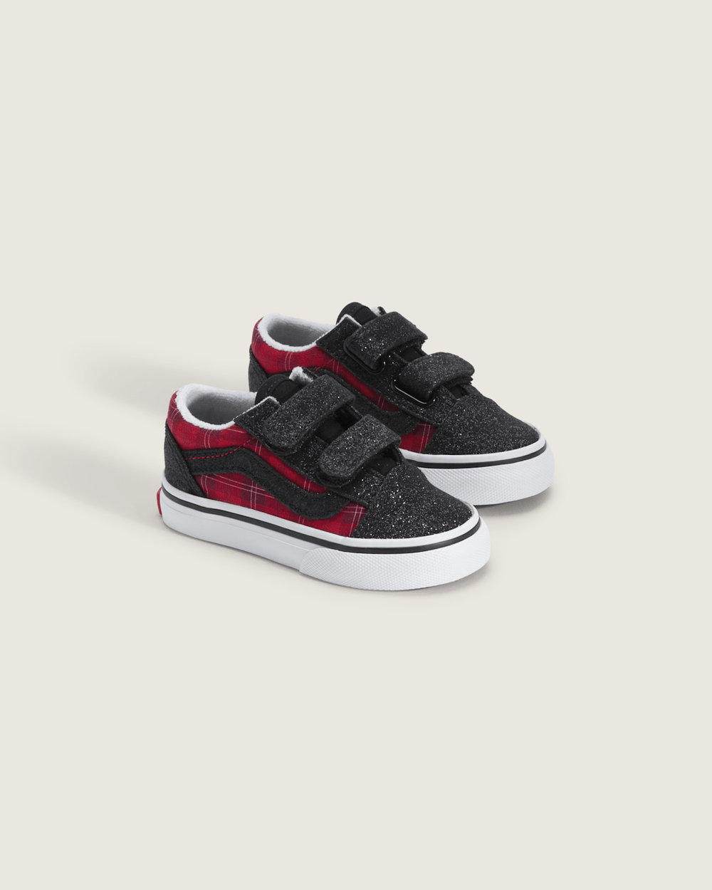 Kids|Sale Vans Toddler Old Skool V Shoe in Glitter Plaid Red / Black