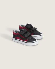 Kids|Sale Vans Toddler Old Skool V Shoe in Glitter Plaid Red / Black