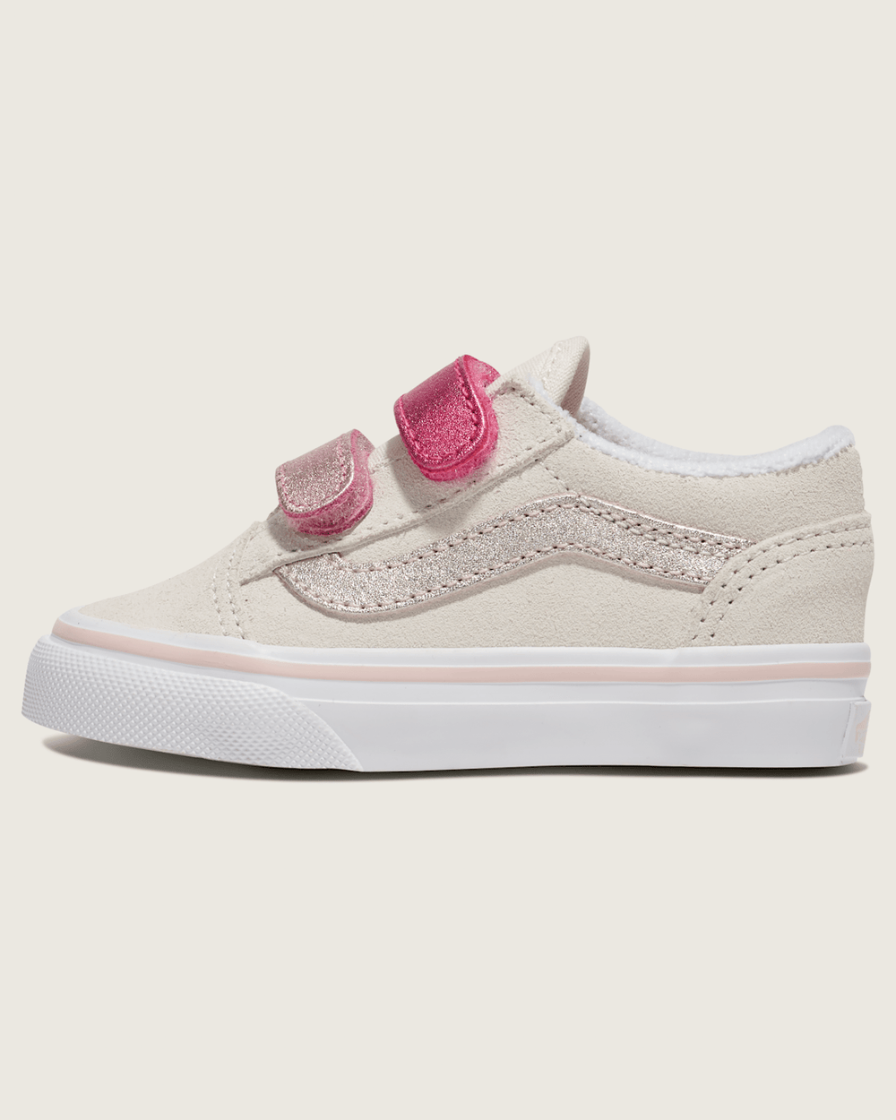 Kids|Sale Vans Toddler Old Skool V Shoe in Metallic Marshmallow White / Pink