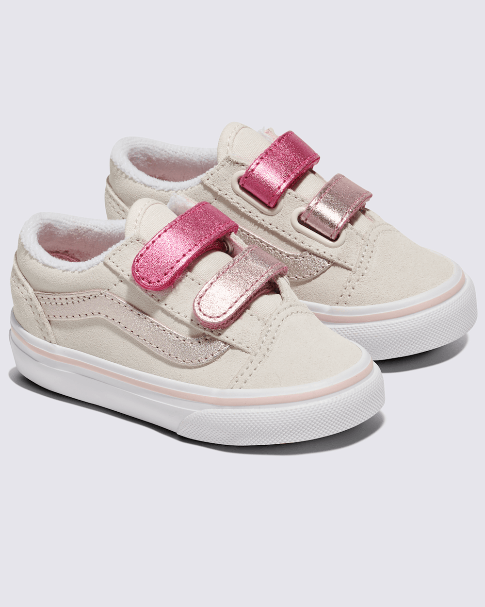 Kids|Sale Vans Toddler Old Skool V Shoe in Metallic Marshmallow White / Pink