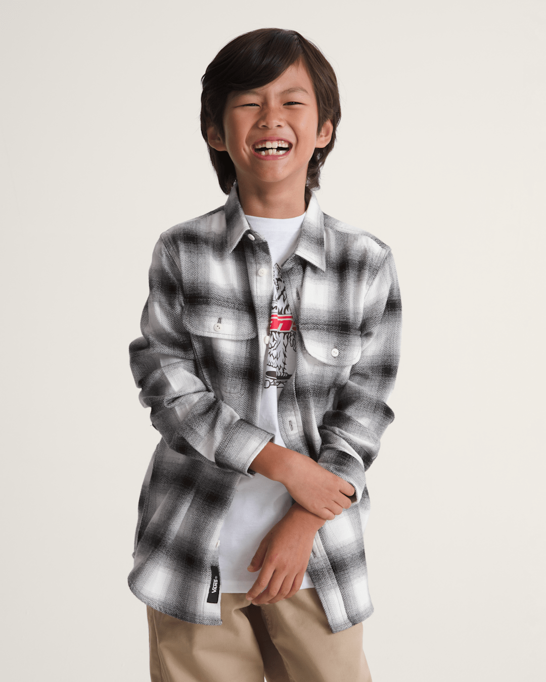 Kids Vans Kids Lawson Plaid Flannel Shirt in Marshmallow White / Black