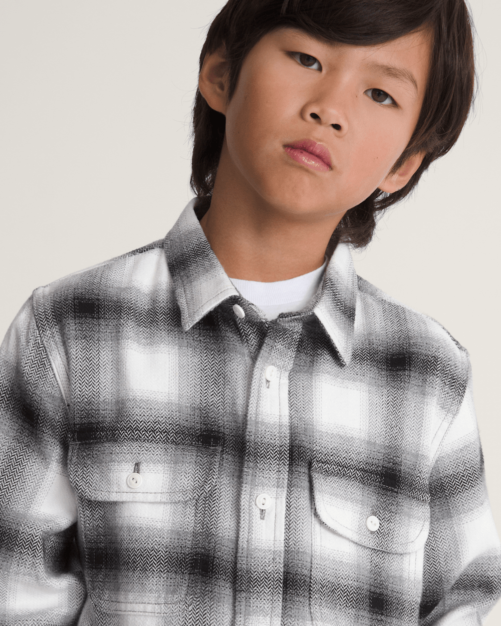 Kids Vans Kids Lawson Plaid Flannel Shirt in Marshmallow White / Black