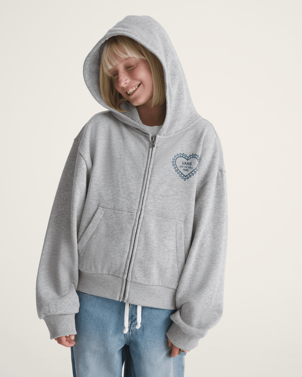 Kids Vans Kids Lacey Daze Retro Zip Hoodie in Cement Heather Grey