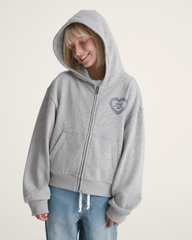 Kids Vans Kids Lacey Daze Retro Zip Hoodie in Cement Heather Grey