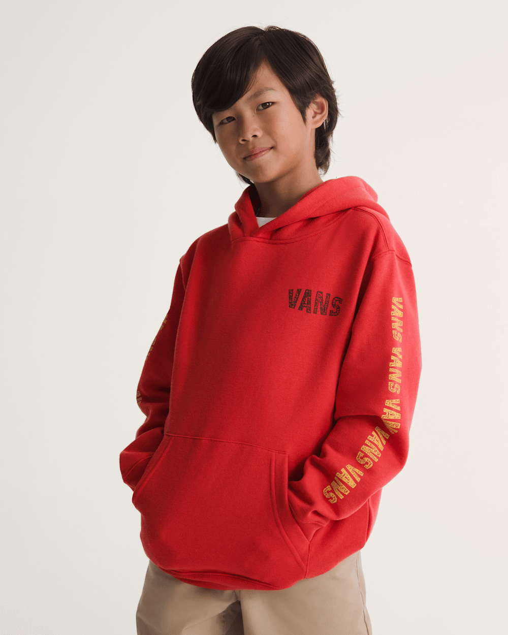 Kids Vans Kids Racing Flames Pullover Hoodie in Crimson Haze Red