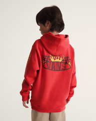 Kids Vans Kids Racing Flames Pullover Hoodie in Crimson Haze Red