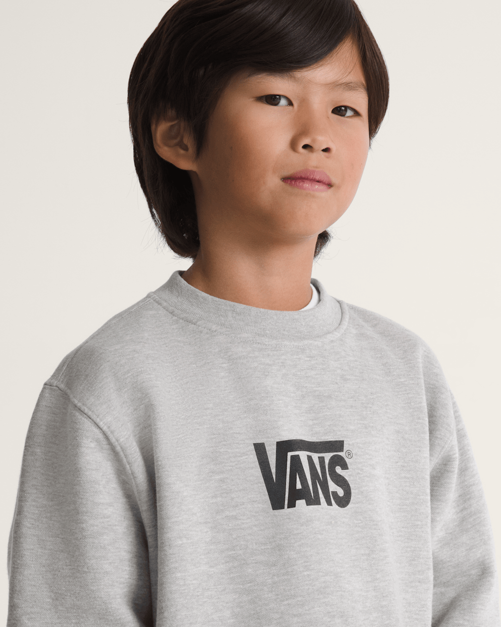 Kids Vans Kids Stretch Logo Crew Sweatshirt in Cement Heather Grey